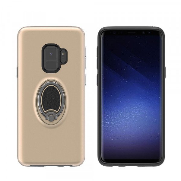 Wholesale Galaxy S9+ (Plus) Easy Carry Rotating Ring Stand Hybrid Case with Metal Plate (Gold)